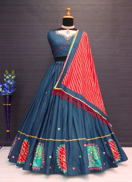VC 108 Muslin Printed With Real Mirror Work Lehenga With Blouse Duppatta Collection Wholesale In India